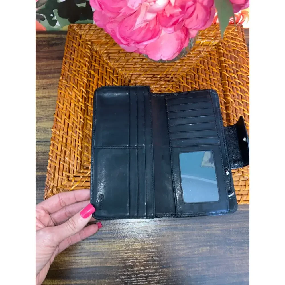 Coach Signature Canvas Black & Gray Flap Wallet Leather Trim - Picture 6 of 7